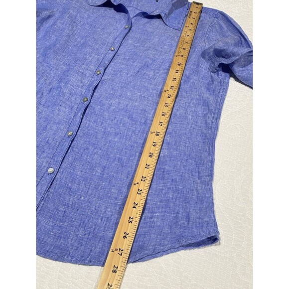 JNY Jones New York Womens Linen Button Down Shirt Sz Medium Blue Roll-Tab - Picture 5 of 11